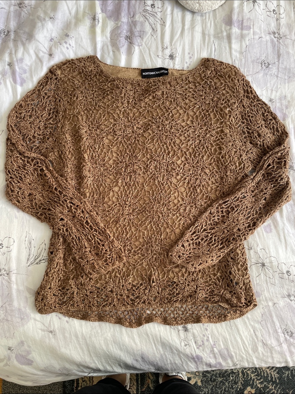 Norton Mcnaughton Brown Crochet Long-Sleeve Sweater